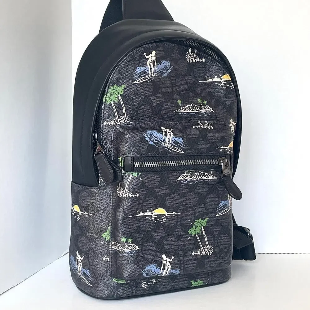 Coach West Pack 2853 Surf Print Signature Canvas Sling Crossbody
